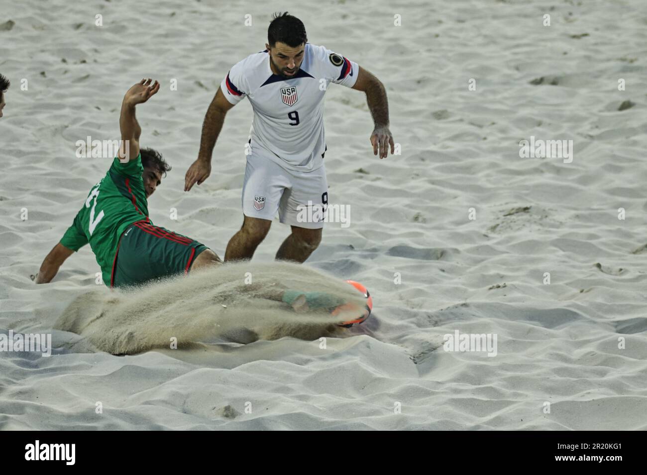 USA vs Mexico Beach Soccer Championship a Nassau, Bahamas Foto Stock