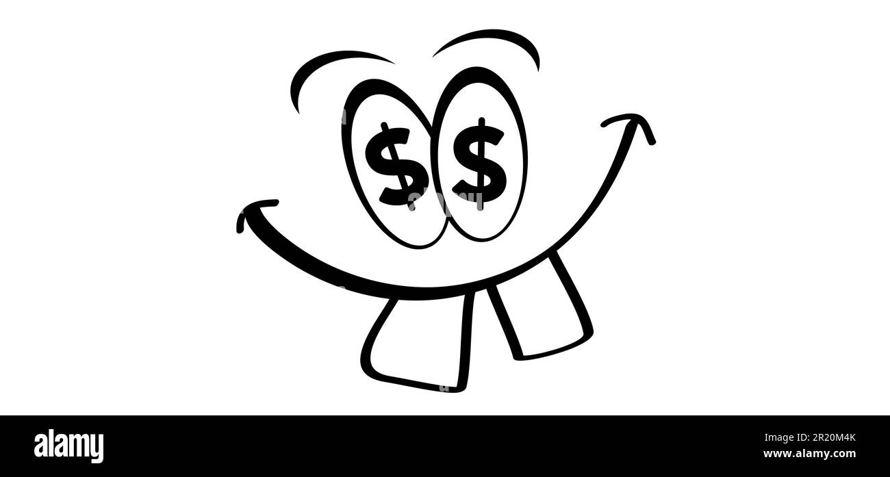 Cartoon bundle usa carta moneta e occhio. Vettore dollaro, banconote o bolletta. Fatture per contanti e valuta. Banconote, investimenti finanziari bancari. Foto Stock