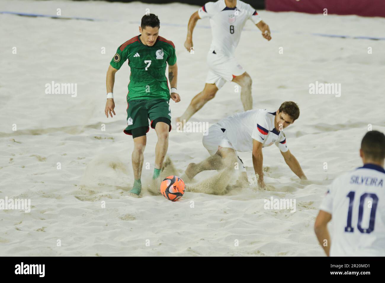 USA vs Mexico Beach Soccer Championship a Nassau, Bahamas Foto Stock