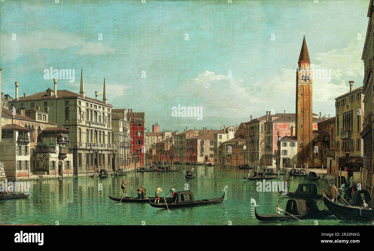 Il Canal Grande, Venezia, guardando verso sud-est, con il campo della Carità sulla destra, 1735, Italia, di Giovanni Antonio Canal, Canaletto, riproduzione storica, restaurata digitalmente da un originale del 18th o 19th ° secolo / Der Canal Grande, Venedig, Blick nach Südosten, mit dem campo della Carità auf der rechten Seite, 1735, Italien, von Giovanni Antonio Canal, Canaletto, Historiisch, digital restaurierte Reproduktion von einer Vorlage aus dem 18. oder 19. Jahrhundert Foto Stock