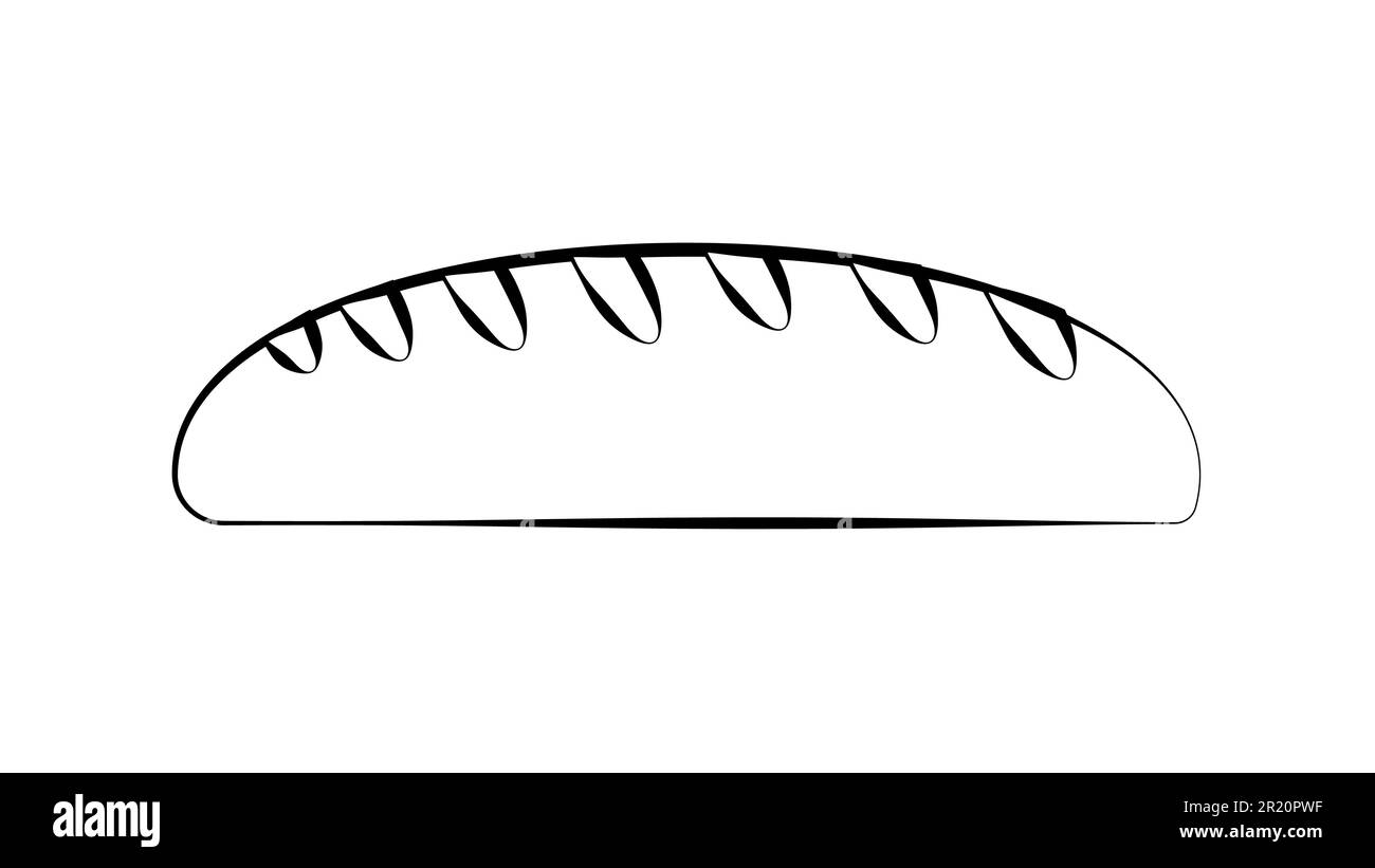 focaccia su un piatto bianco con contorno nero. illustrazione vettoriale. disegno in bianco e nero. prodotti da forno, pane di grano, farina. disegno per panetteria. Illustrazione Vettoriale