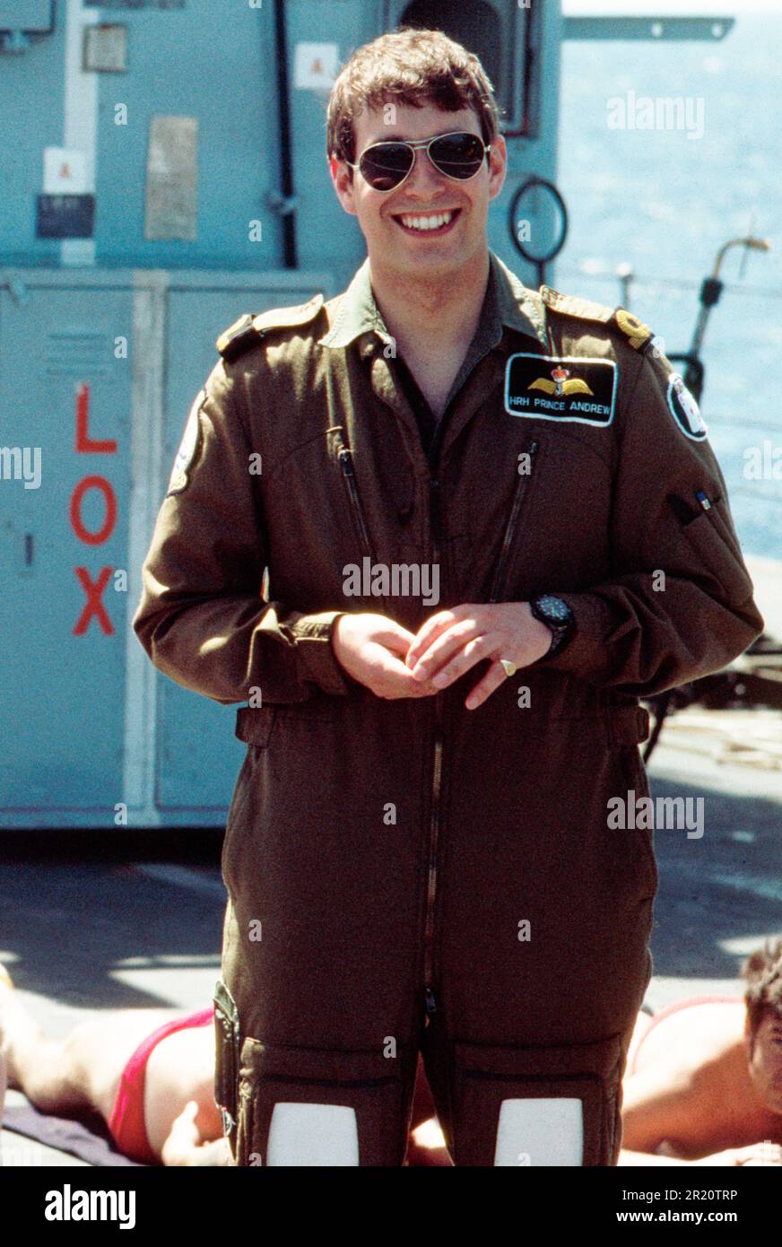 S.A.R. il Principe Andrea a bordo di HMS Invincible, 1984 Foto Stock