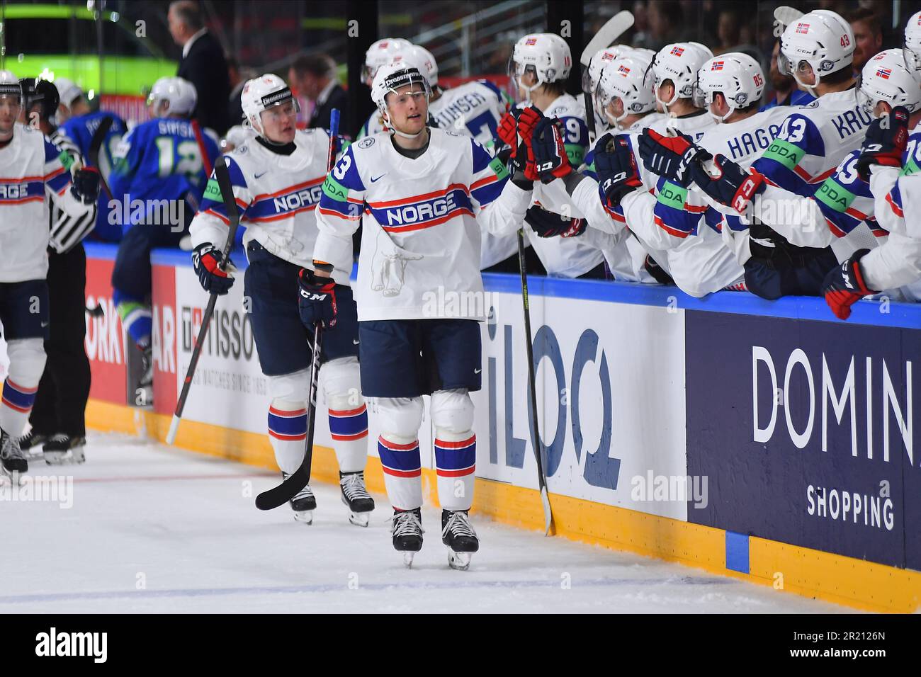 LETTONIA, RIGA - 16.05.23: BERG-PAULSEN THOMAS. Gioco Slovenia vs Norvegia. Campionato Mondiale di Hockey su ghiaccio IIHF 2023 all'Arena riga Foto Stock