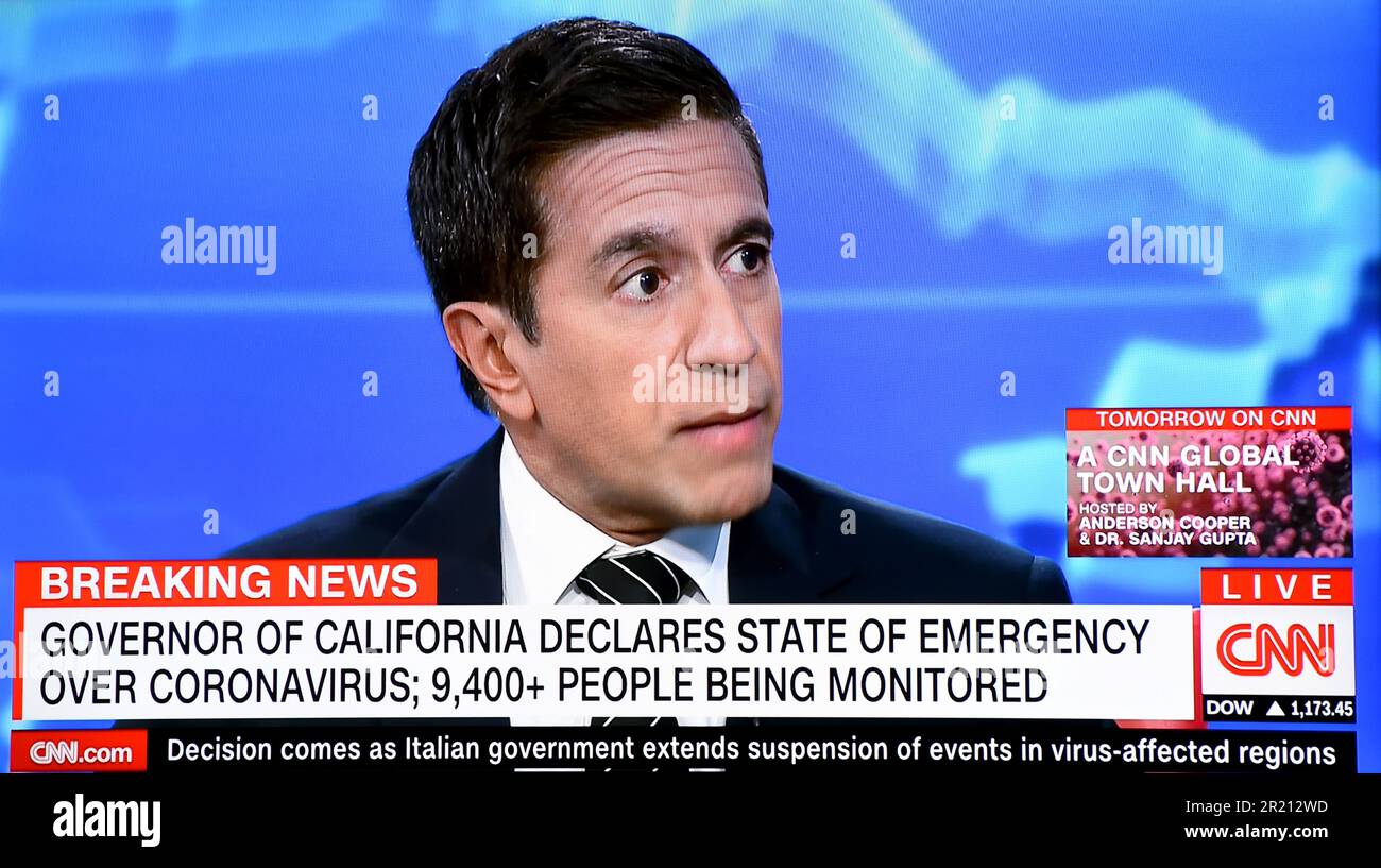 Screengrab dalla CNN che riporta la pandemia COVID-19. Foto Stock