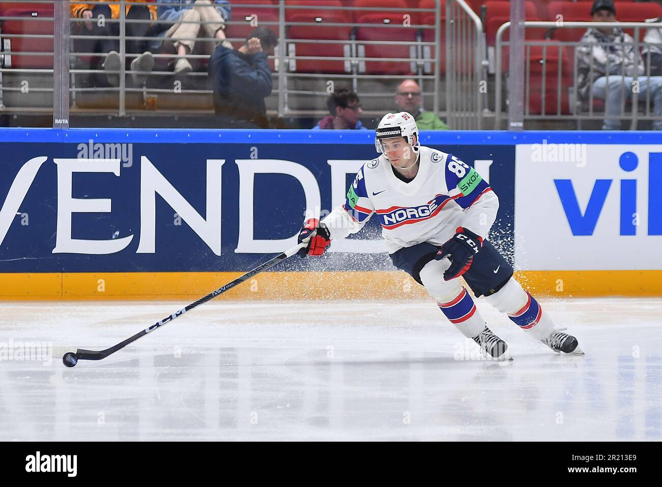 LETTONIA, RIGA - 16.05.23: HAGA MICHAEL. Gioco Slovenia vs Norvegia. Campionato Mondiale di Hockey su ghiaccio IIHF 2023 all'Arena riga Foto Stock