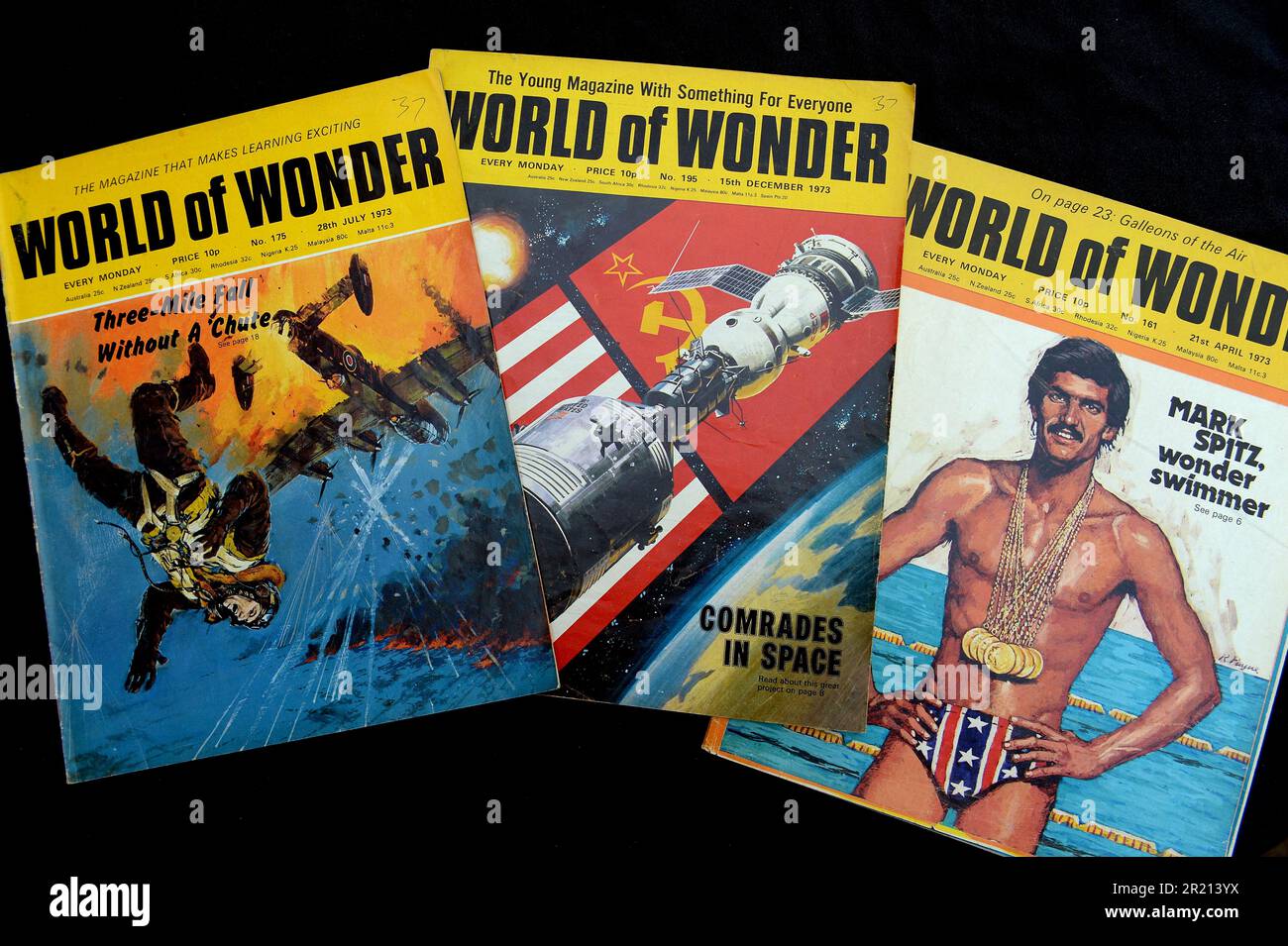 Edizioni della rivista World of Wonder pubblicata negli anni '1970s. World of Wonder è stata una rivista educativa britannica per bambini pubblicata dalla Fleetway Publications di IPC (ex Amalgamated Press) dal 1970 al 1975. Foto Stock