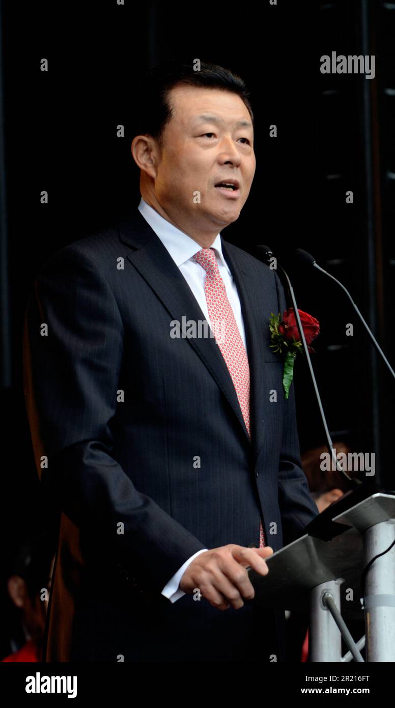 Trafalgar Square, Liu Xiaoming, ambasciatore cinese nel Regno Unito dal 2010 al 2018 Foto Stock