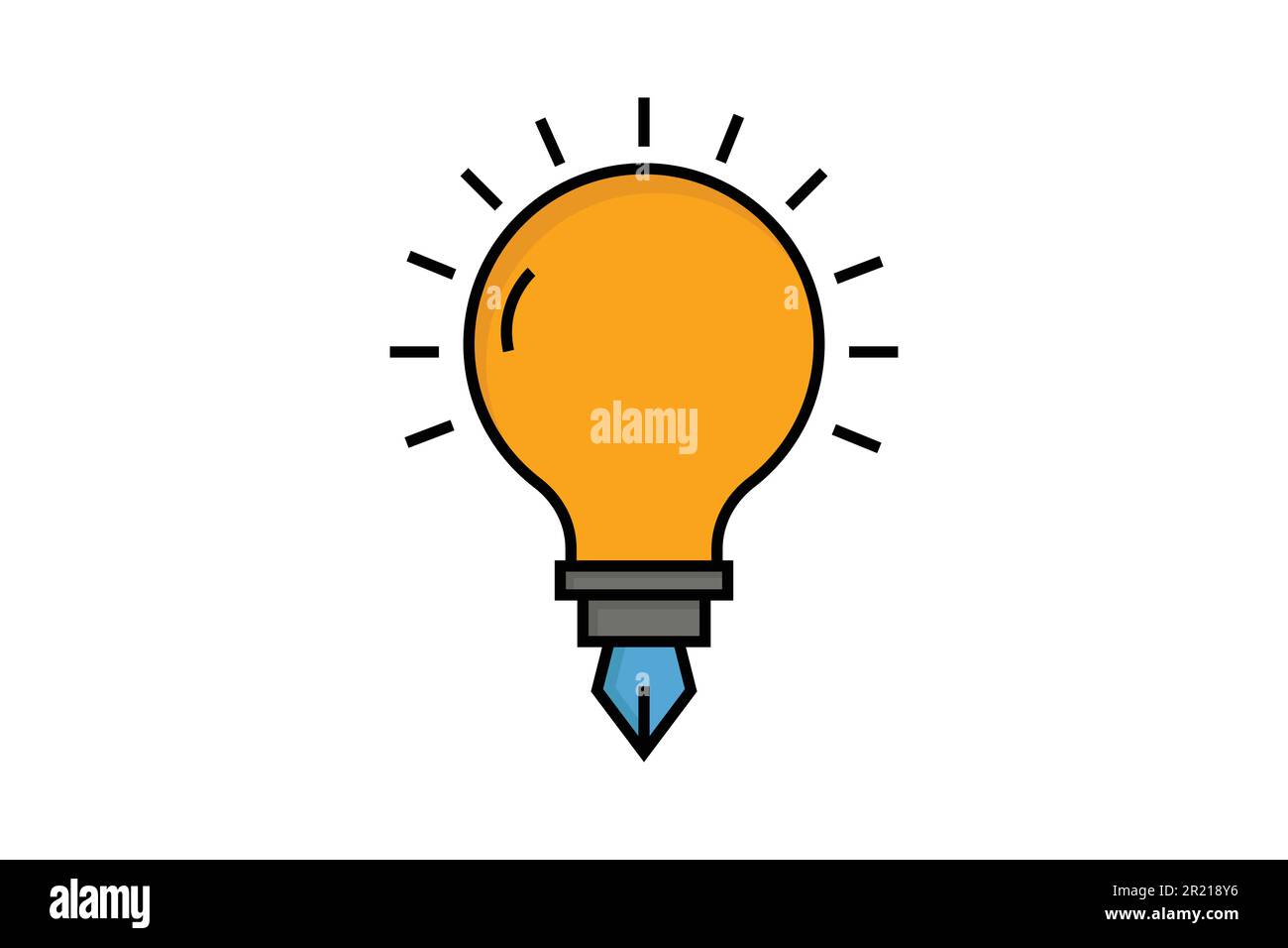 Icona dell'idea creativa. lampadina con penna. icona relativa all'idea creativa, all'innovazione, alla soluzione, all'istruzione. Stile icona linea piatta. Disegno vettoriale semplice ed Illustrazione Vettoriale