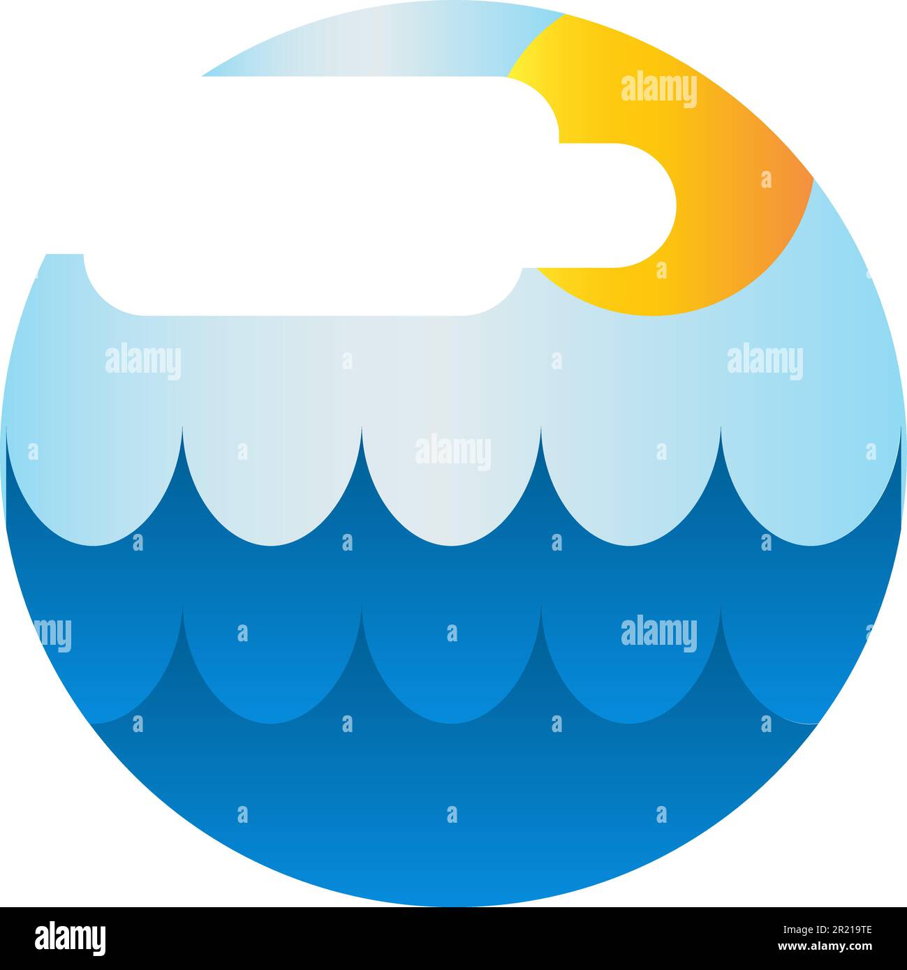 Acqua delle onde del mare, sole splende e nuvola vettore della natura. Ondulato spruzzi oceano paesaggio naturale marino. Mare di calma acquatica per riposarsi durante il viaggio in crociera, estate Illustrazione Vettoriale