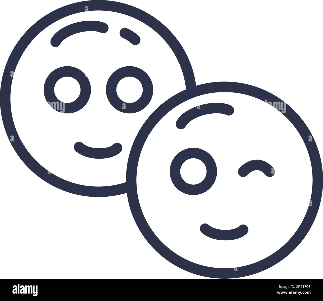 Sorridete sorridendo e strizzando il vettore di espressione felice. Cute sferica sorridente con felicità emozione positiva. Allegro emoticon facciale comico di grimacing mon Illustrazione Vettoriale