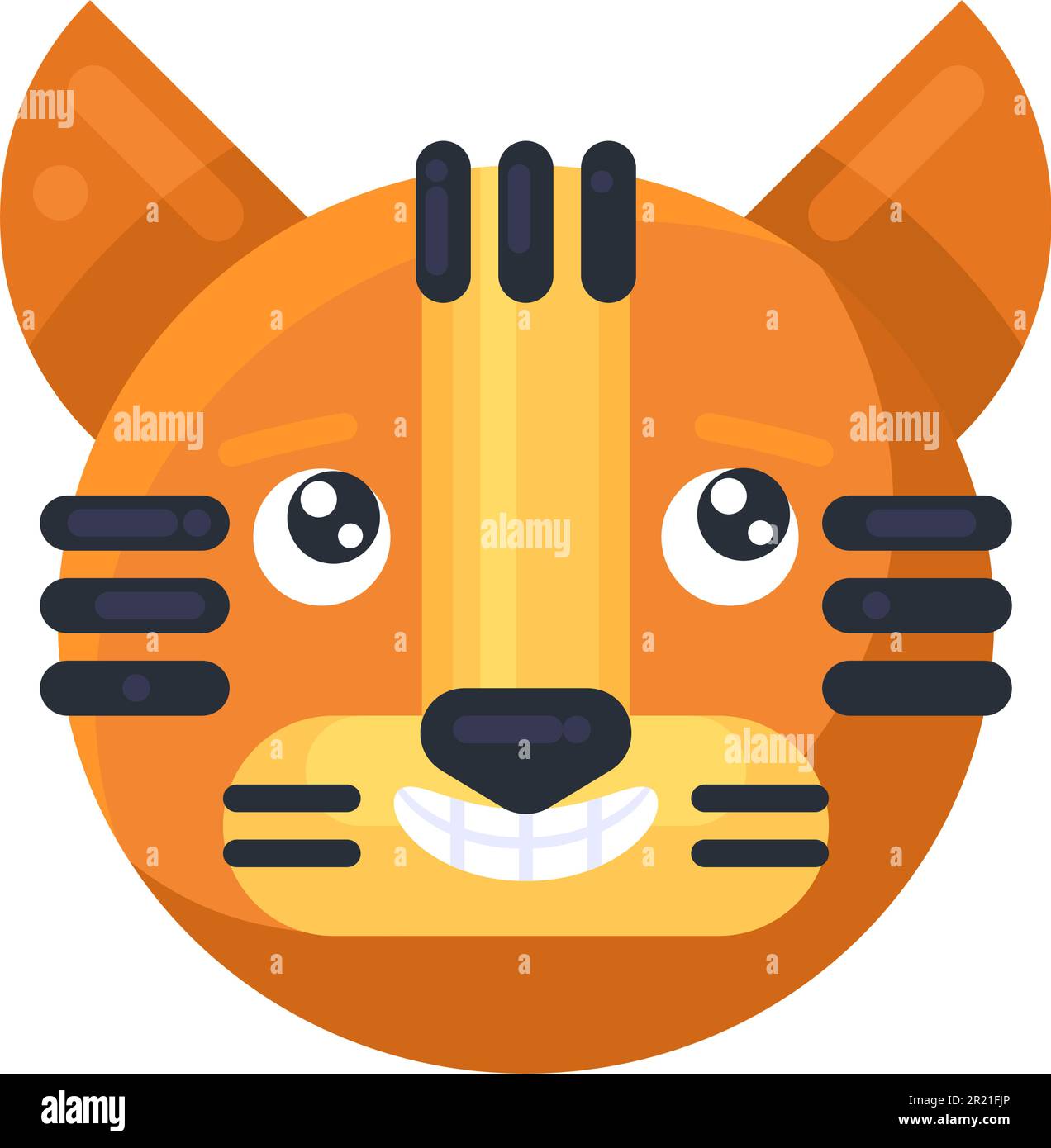 Tigre felicità emoji positivo sorridente vettore. Cute giungla gatto animale eccitato ridere con denti e occhi carini. Risate comiche sorridere emozione positiva Illustrazione Vettoriale