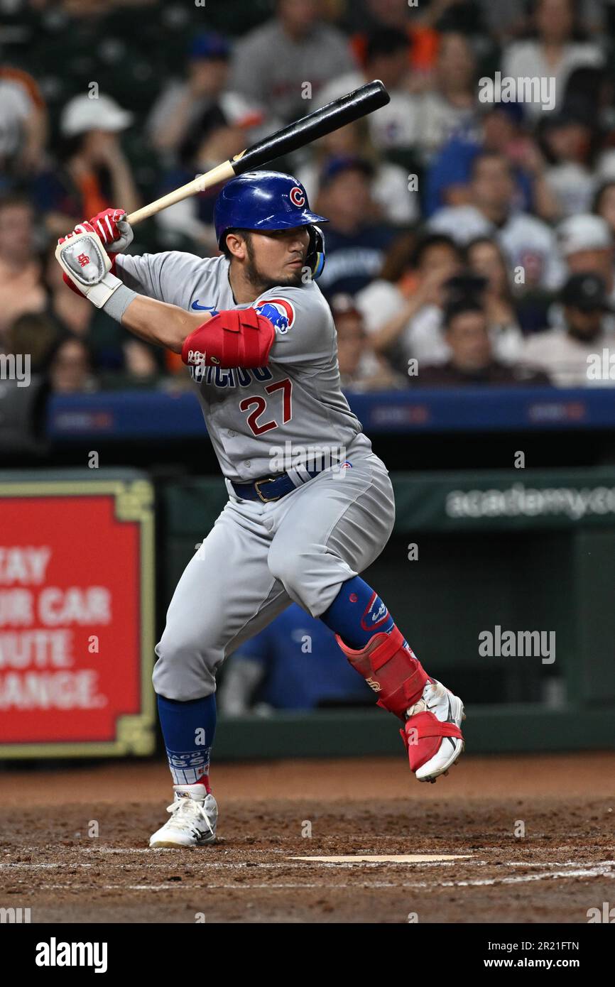 Seiya Suzuki (27), la fieldatrice destra dei Chicago Cubs, che batte in cima al quinto inning durante la partita di MLB tra i Chicago Cubs e gli Houston Astro Foto Stock