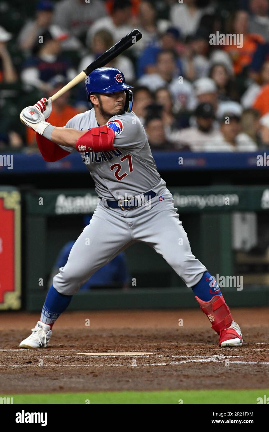 Seiya Suzuki (27), la fieldatrice destra dei Chicago Cubs, che batte in cima al quinto inning durante la partita di MLB tra i Chicago Cubs e gli Houston Astro Foto Stock