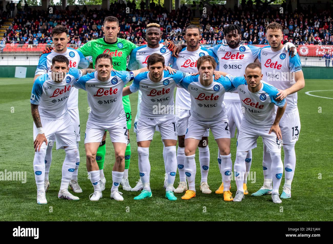 Monza, Italia. 14th maggio, 2023. Stadio UPOWER. Campionato Italiano di Calcio SerieA. Monza VS Napoli 2-0. Giocatori di Napoli, neo campioni italiani, all'inizio della partita.(Photo by © Cristiano BARNI/ATPimages) (BARNI Cristiano/ATP/SPP) Credit: SPP Sport Press Photo. /Alamy Live News Foto Stock