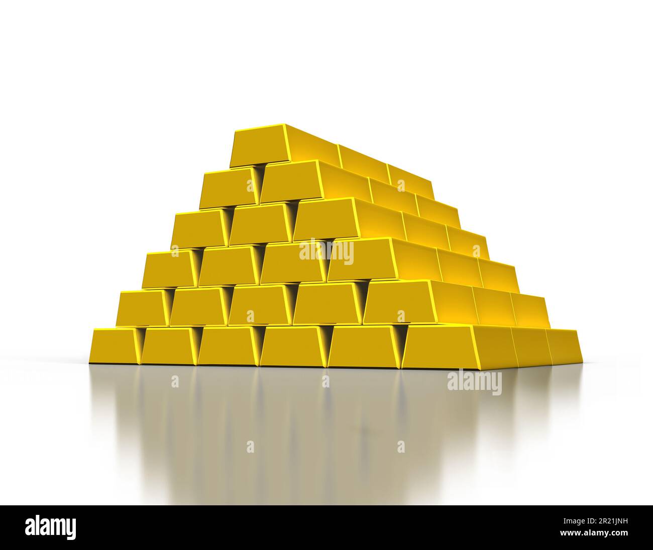 Pile d'oro Lingotti o golden bullion bars su sfondo bianco Foto Stock