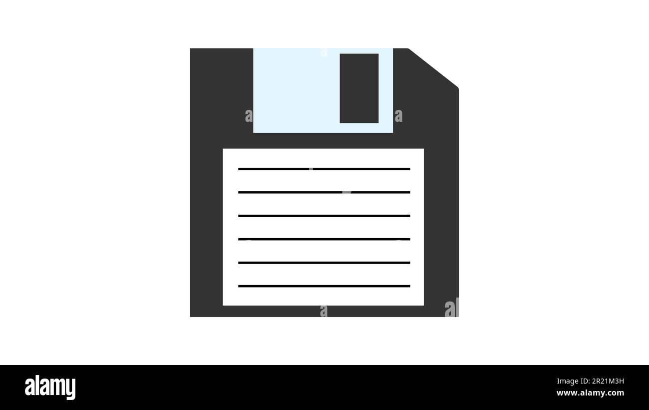 Vecchio disco floppy retrò per computer per memorizzare informazioni, pc da 70s, 80s, 90s. Icona in bianco e nero. Illustrazione vettoriale. Illustrazione Vettoriale