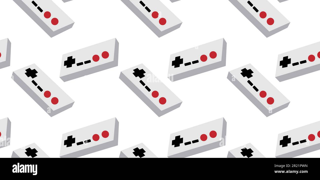 Un modello di grigio e bianco vecchio retrò hipster joystick vintage, manipolatori, console degli anni '80, '90 per una console di gioco per videogiochi su un wh Illustrazione Vettoriale