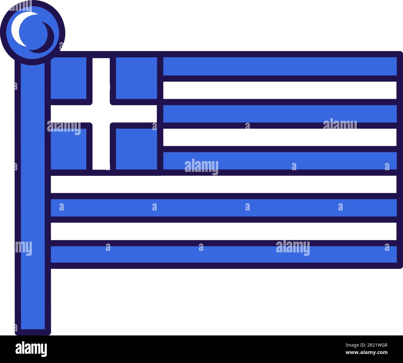 Grecia bandiera nazionale del paese sul vettore flagstaff. repubblica ellenica simbolo ufficiale e patriottico della libertà. Croce e orizzontale bianco e blu stri Illustrazione Vettoriale