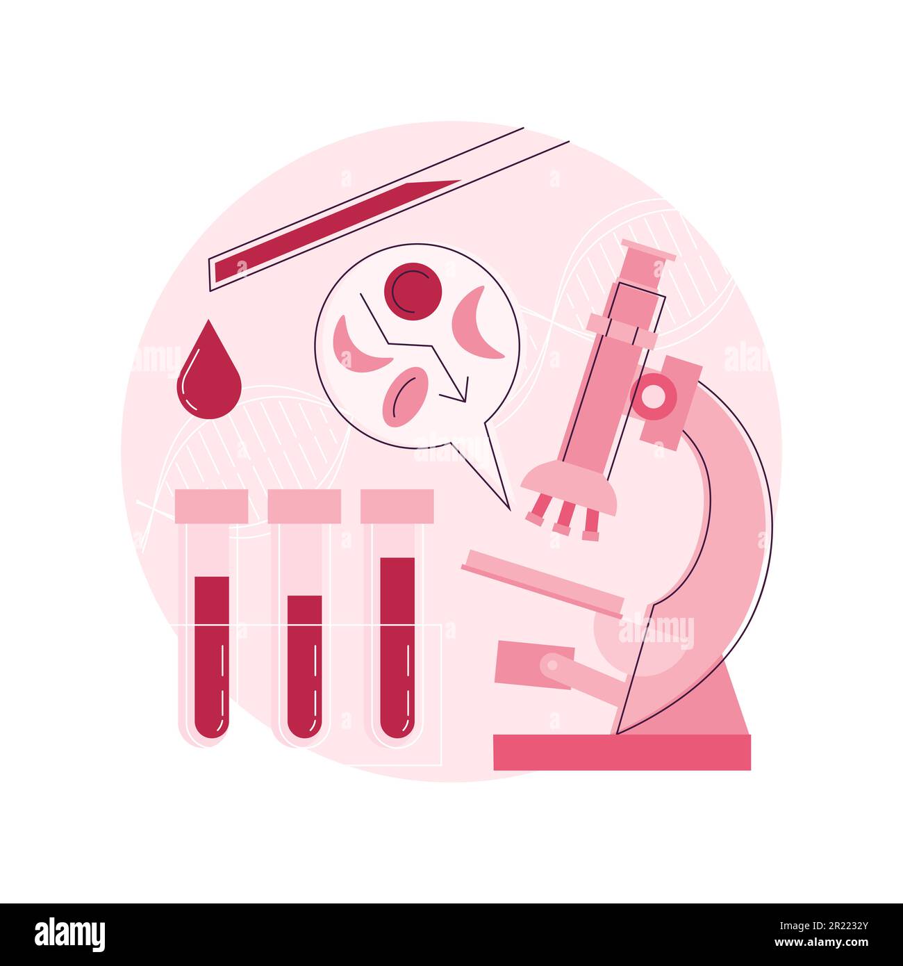 Illustrazione vettoriale del concetto astratto di screening dell'anemia. Diagnosi di disturbi genetici, esame dell'anemia, carenza di ferro, screening delle cellule falciformi, emolisi, test di laboratorio, fare diagnosi metafora astratta. Illustrazione Vettoriale