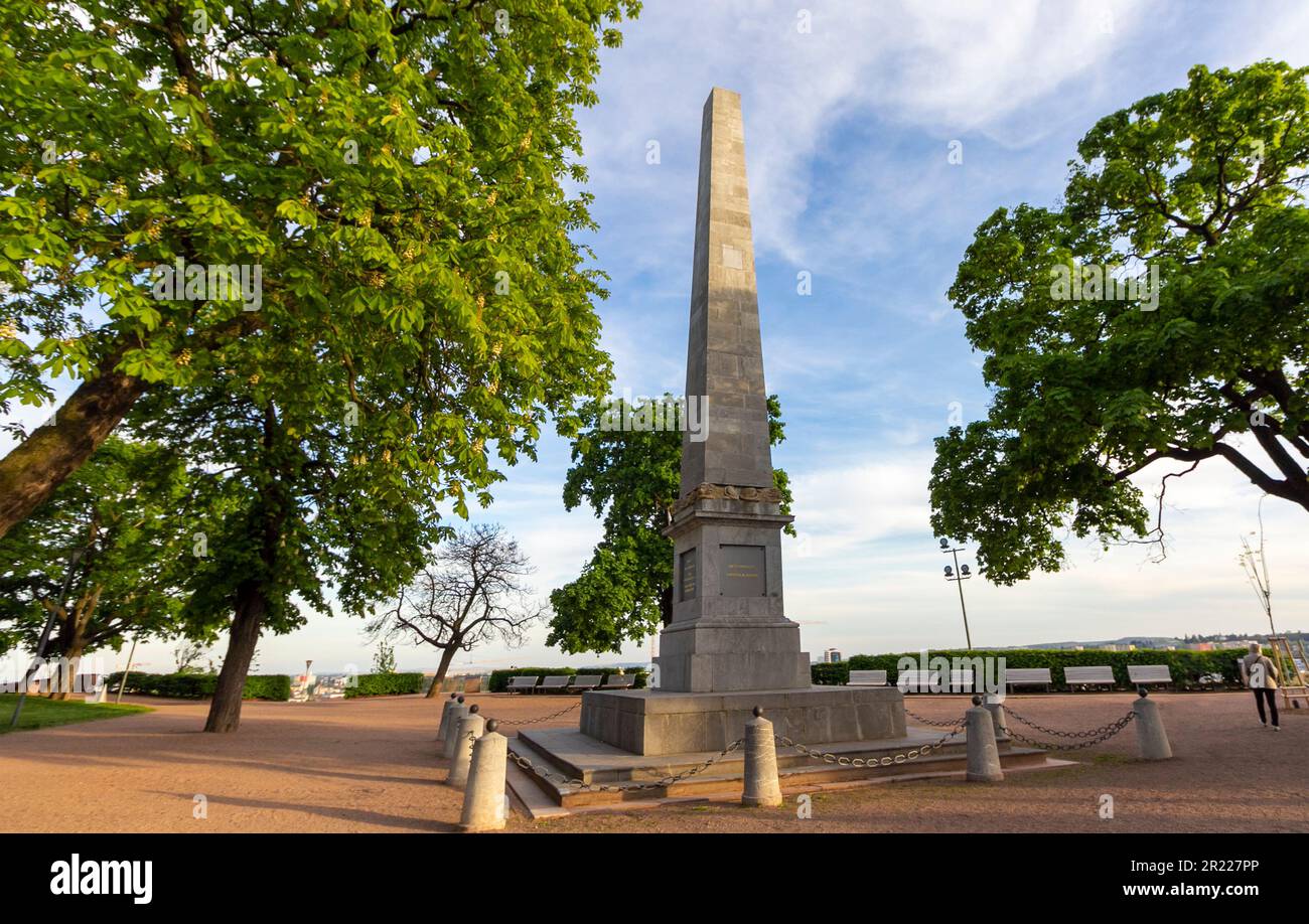 BRNO, REPUBBLICA CECA - Maggio 2023: Obelisco svelato nel 1818 per commemorare la vittoria dell'esercito austriaco Foto Stock