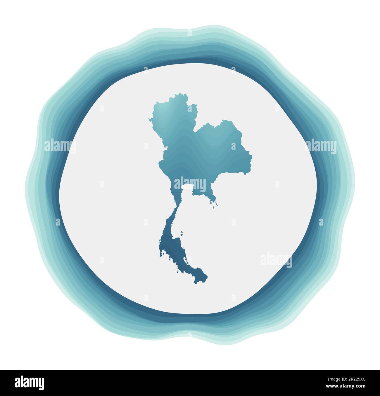 Logo Thailand. Distintivo del paese. Segno circolare a strati intorno alla forma di confine della Thailandia. Impressionante illustrazione vettoriale. Illustrazione Vettoriale