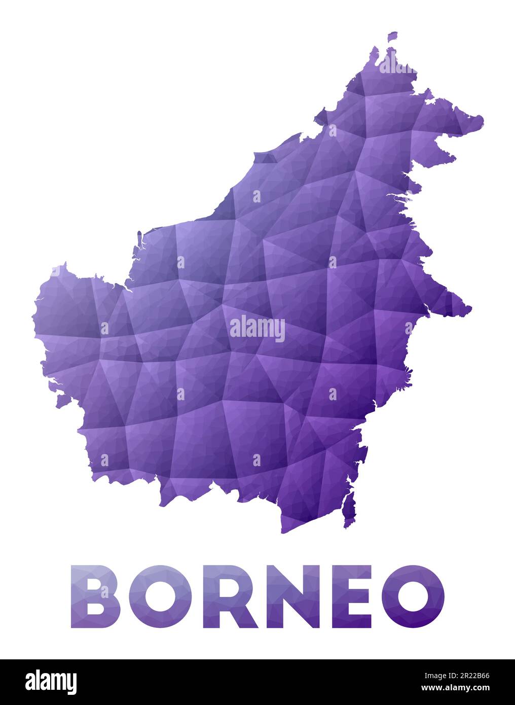 Mappa del Borneo. Bassa illustrazione poly dell'isola. Design geometrico viola. Illustrazione del vettore poligonale. Illustrazione Vettoriale