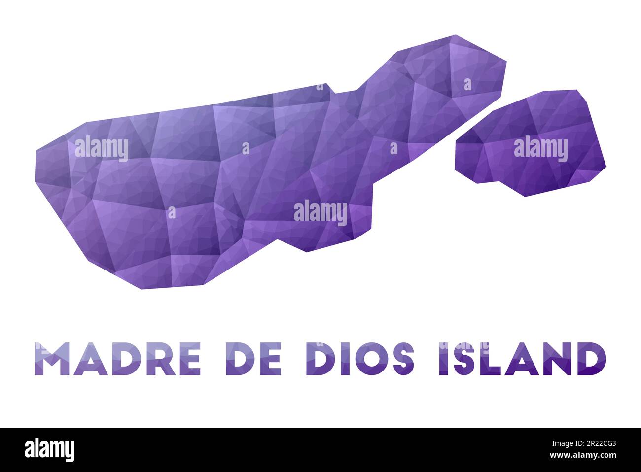 Mappa dell'isola Madre de Dios. Bassa illustrazione poly dell'isola. Design geometrico viola. Illustrazione del vettore poligonale. Illustrazione Vettoriale