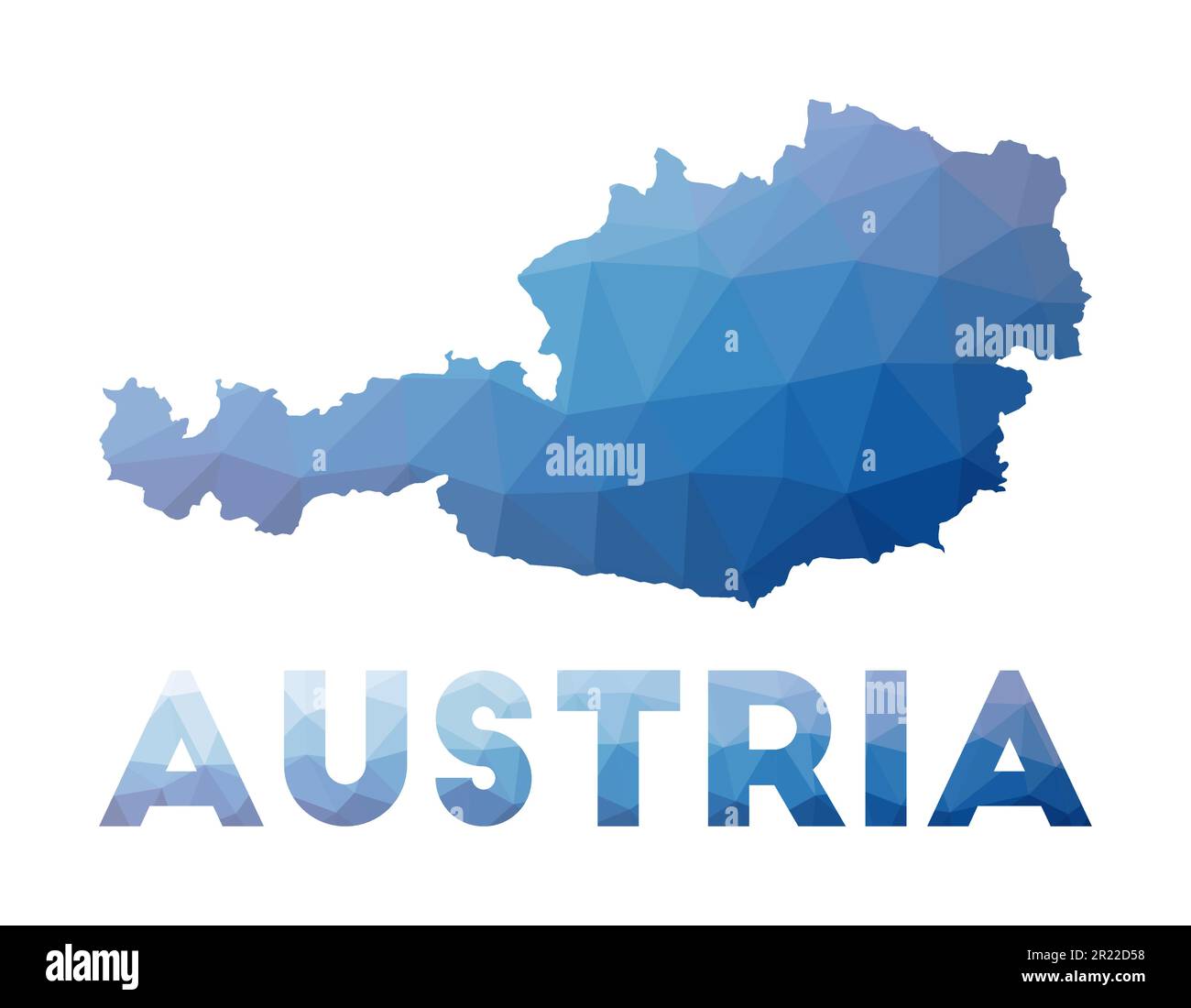 Bassa mappa poly dell'Austria. Illustrazione geometrica del paese. Mappa poligonale dell'Austria. Tecnologia, Internet, concetto di rete. Illustrazione vettoriale. Illustrazione Vettoriale