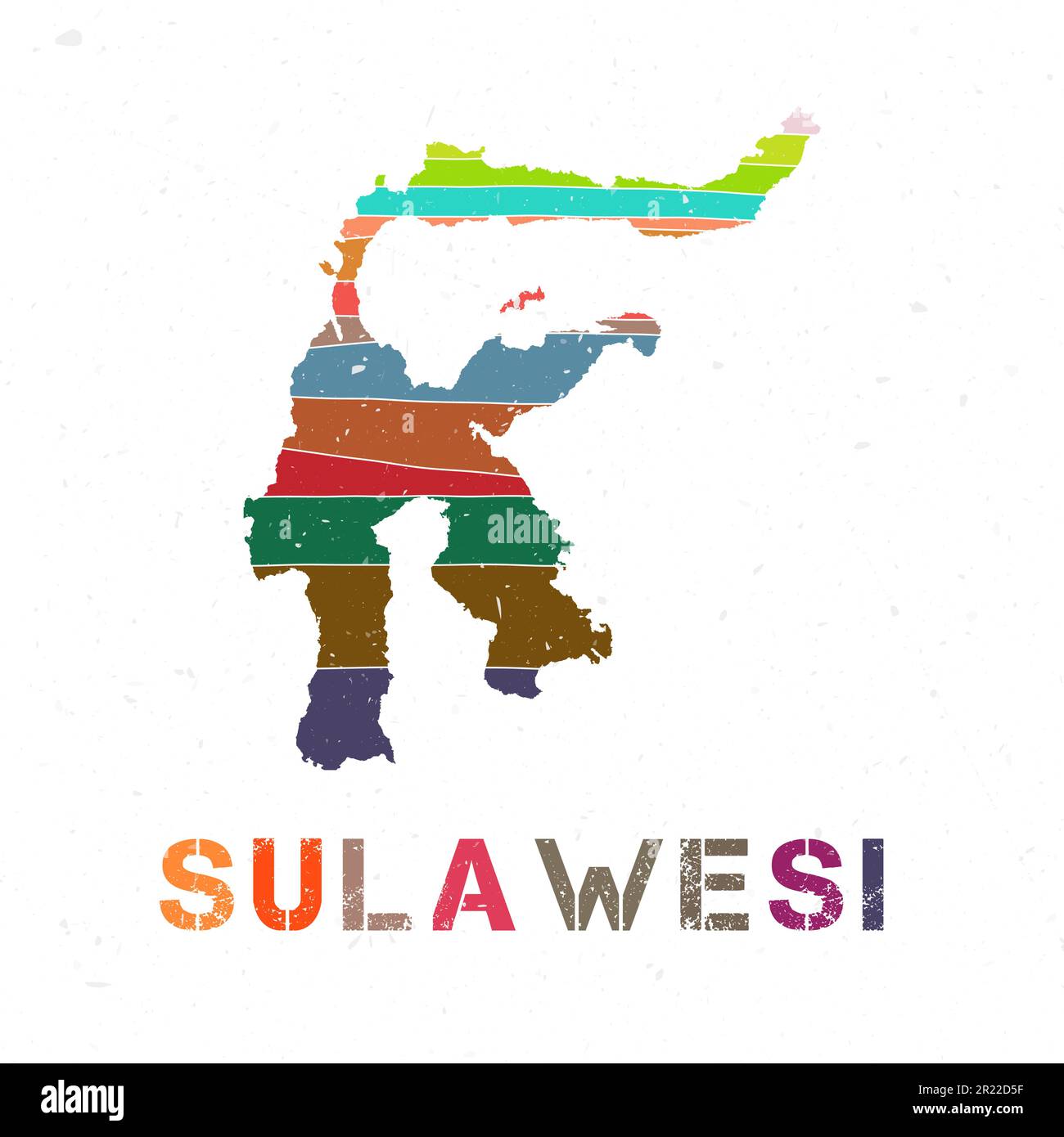 Design della mappa Sulawesi. Forma dell'isola con belle onde geometriche e texture grunge. Impressionante illustrazione vettoriale. Illustrazione Vettoriale