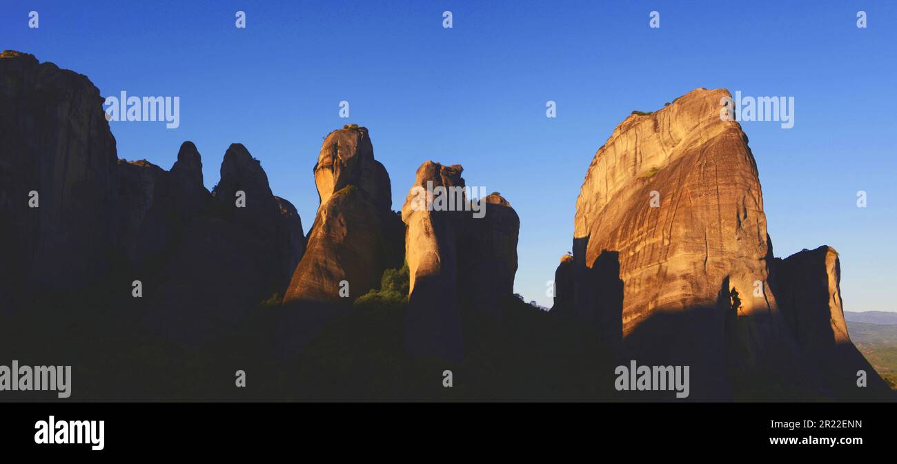 Le Meteore, la roccia torri alla luce del mattino, la Grecia, Tessaglia Foto Stock