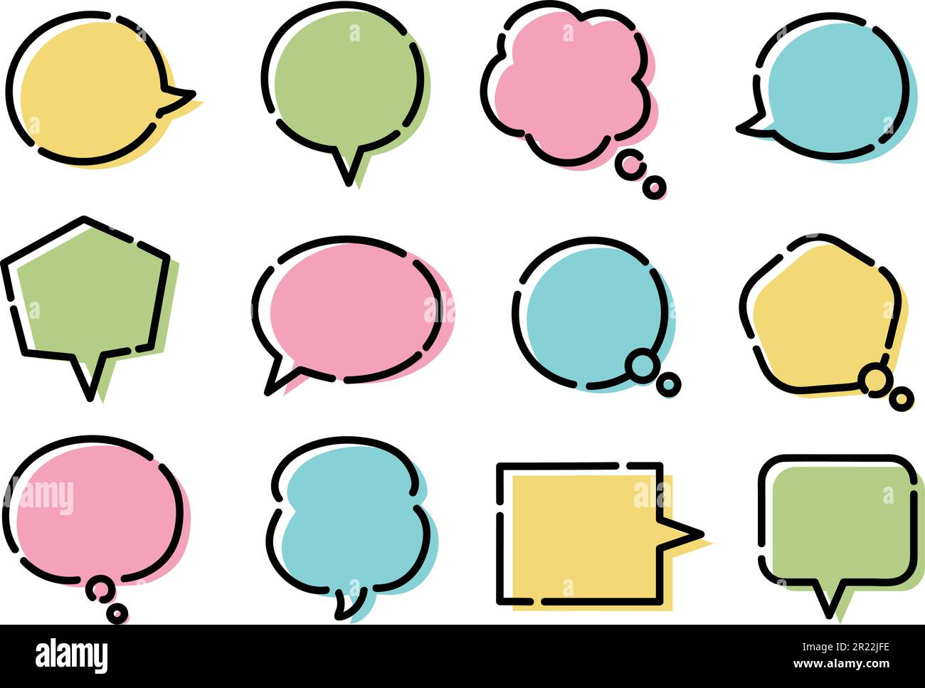 Set di fumetti colorati in vari colori e forme, illustrazione vettoriale. Illustrazione Vettoriale