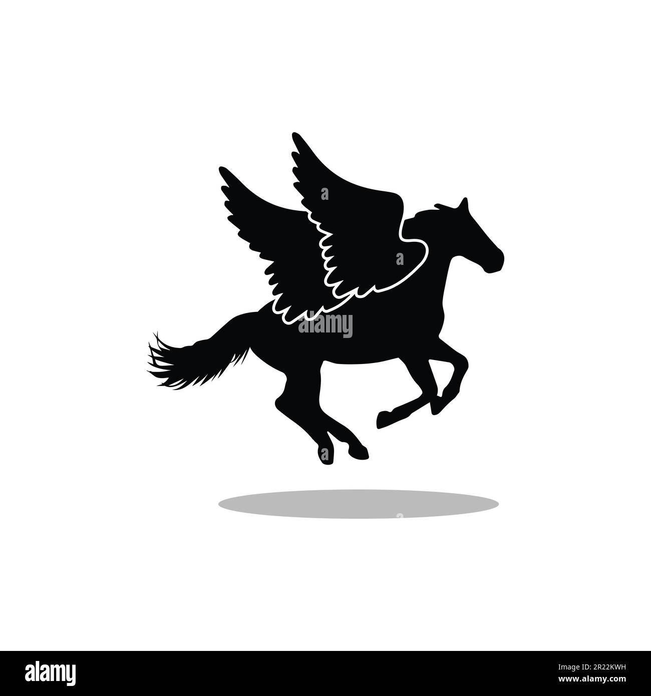 Cavallo running icona vettore illustrazione cavallo volante con ali di colore nero. Illustrazione Vettoriale