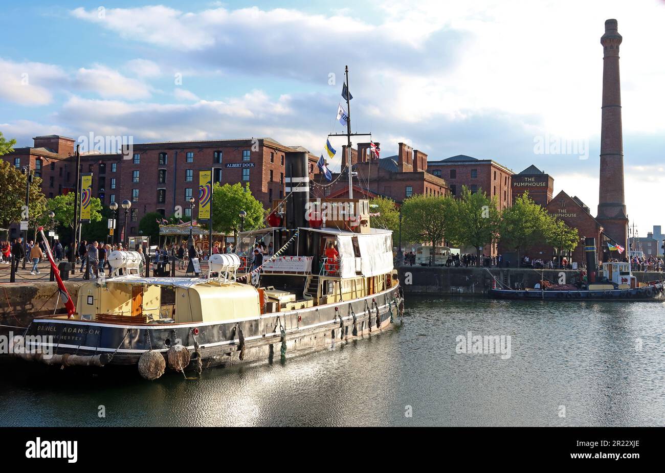 Tramonto sul Daniel Adamson (Manchester) 1903 al Royal Albert Dock, Liverpool, Merseyside, Inghilterra , GB, L3 4AF Foto Stock