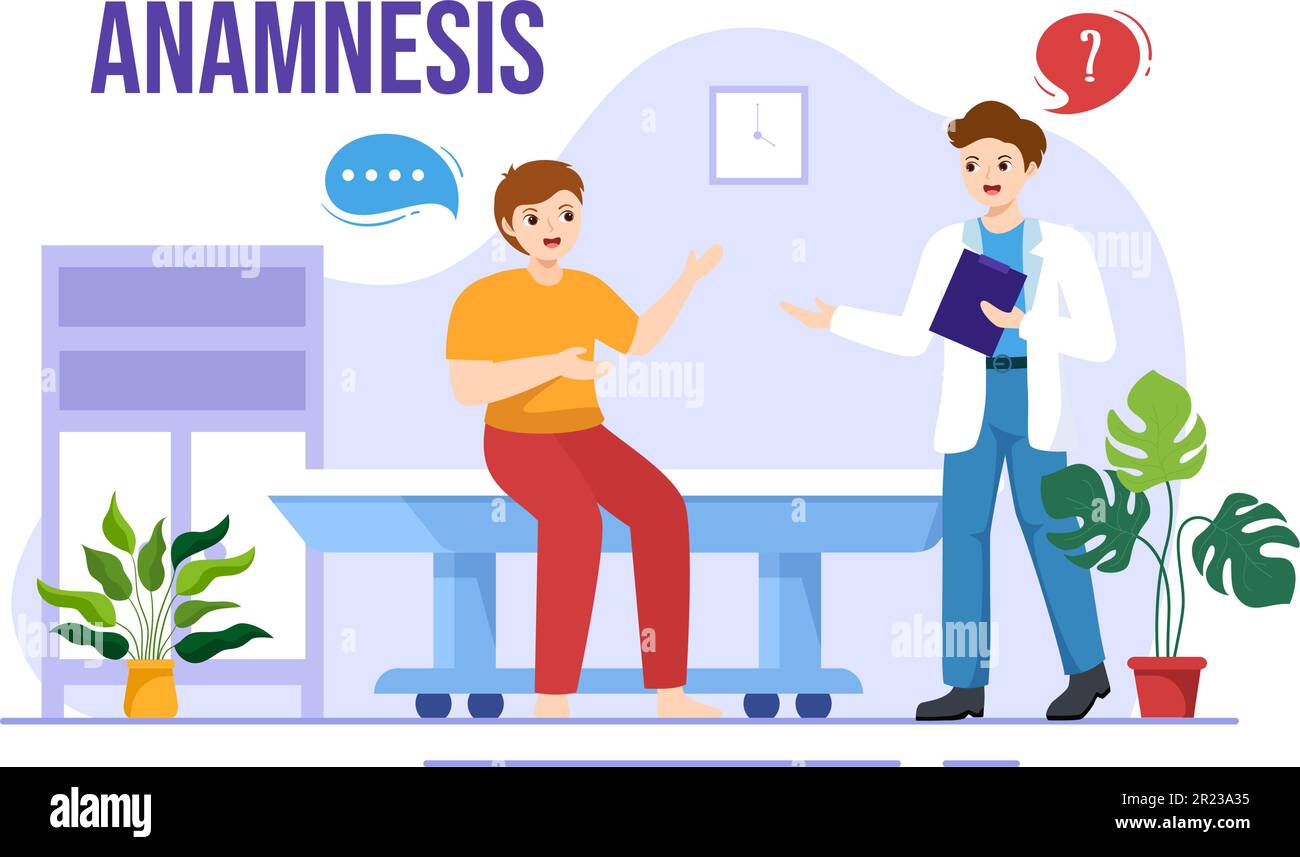 Illustrazione vettoriale del sistema di anamnesi per informazioni sul database delle malattie e della sanità in modelli di landing page disegnati a mano su cartoon piano Illustrazione Vettoriale