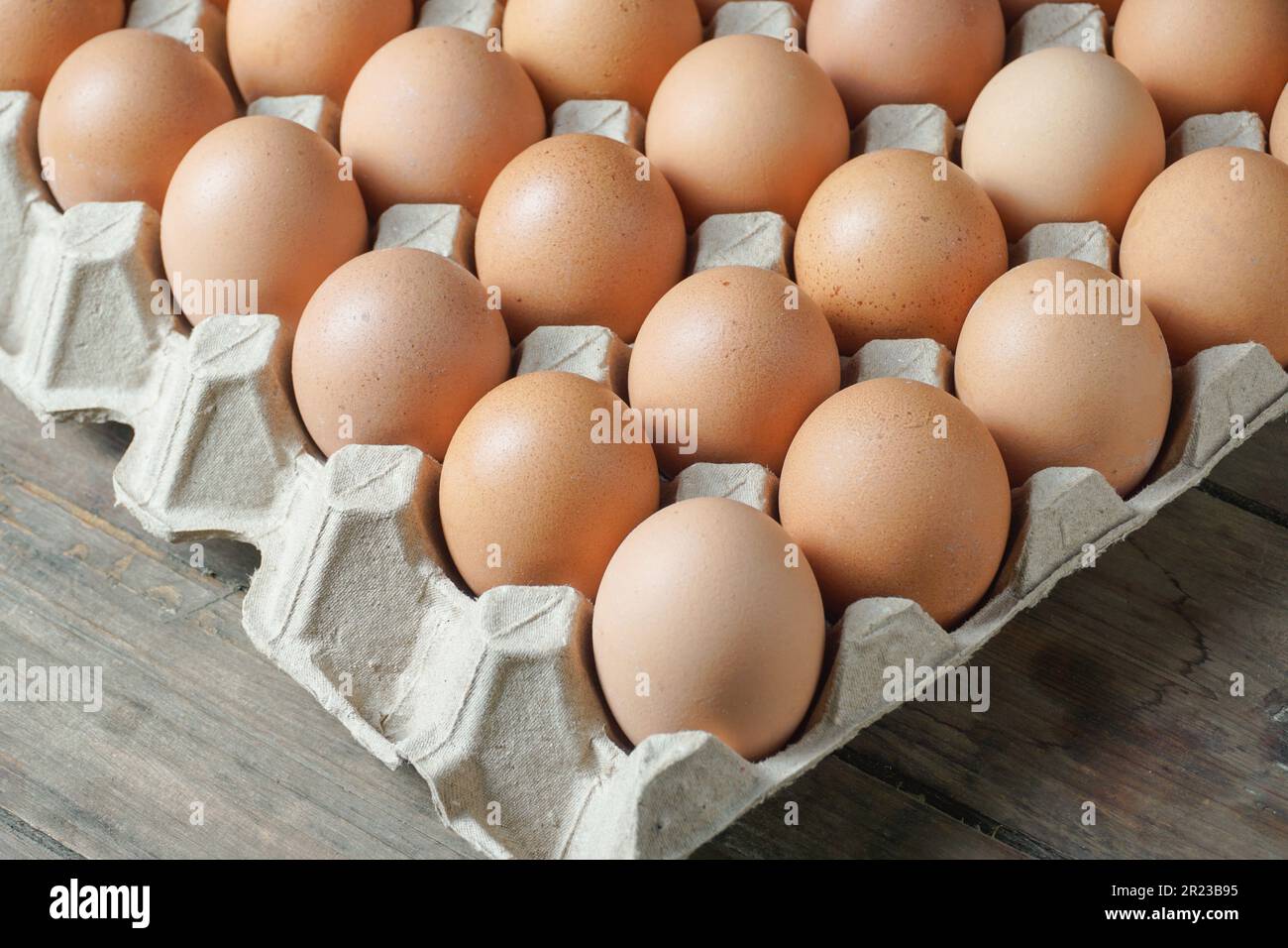 Uova di pollo in una scatola di cartone Foto Stock