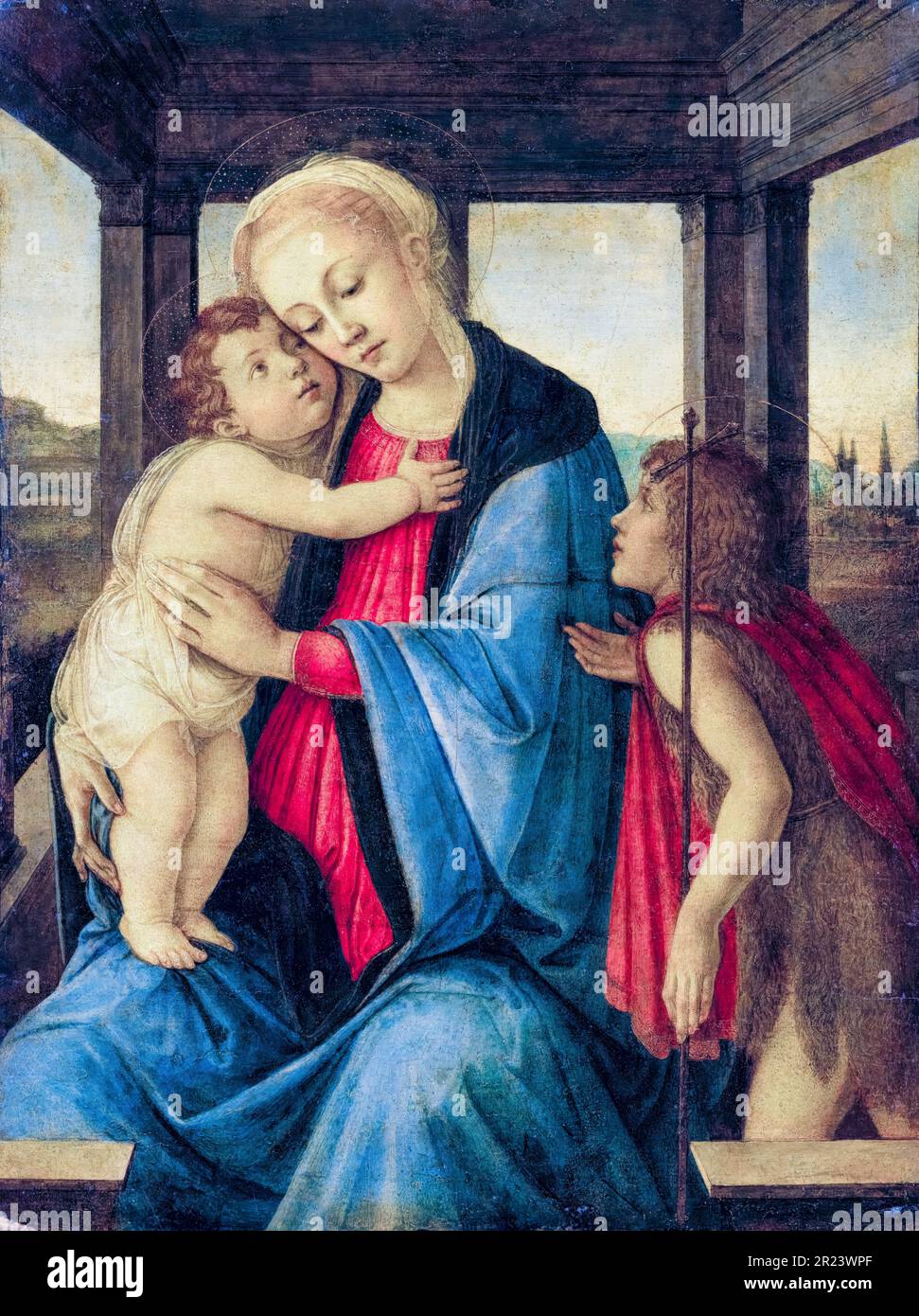 La Madonna col Bambino, con il neonato San Giovanni Battista, dipinto di Sandro Botticelli, prima del 1510 Foto Stock