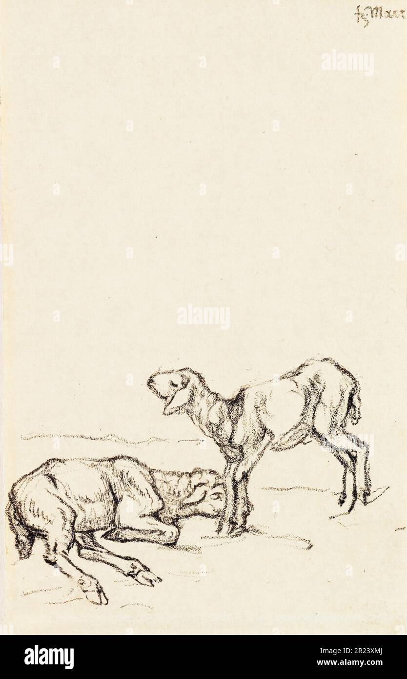 Franz Marc, Zwei Lämmer, (due agnelli), disegno 1908 Foto Stock