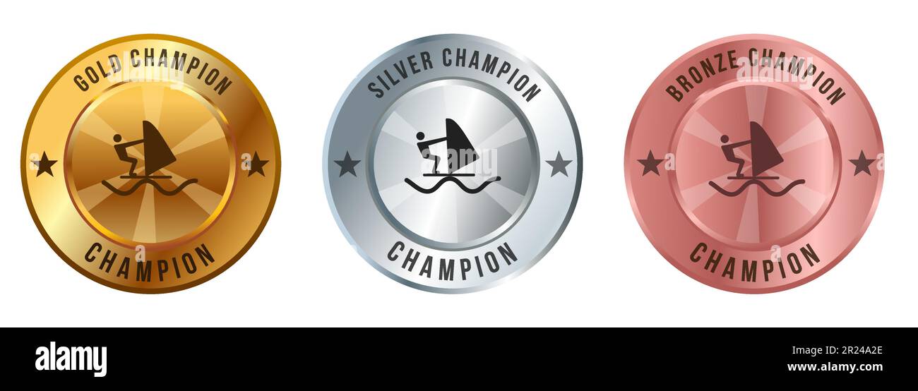 Sport vela persone Wind surf concorso nautico premio oro bronzo argento medaglia Illustrazione Vettoriale