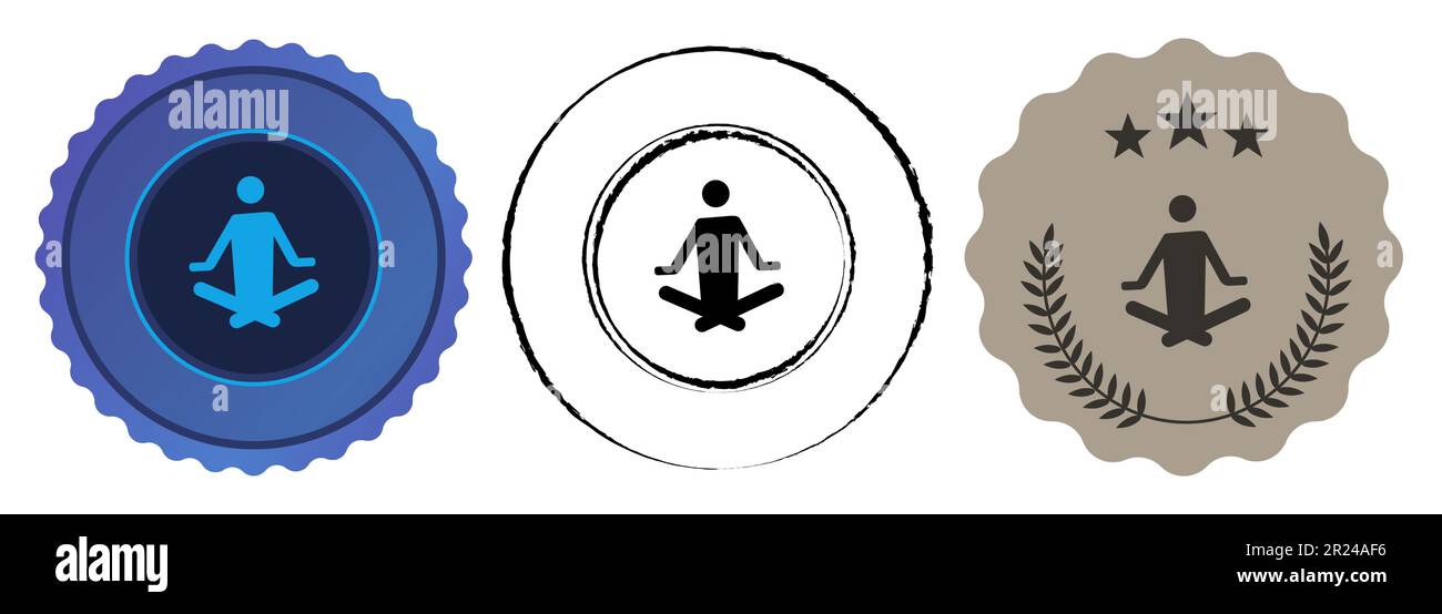 Yoga relax allenamento sano concorso premio viola nero marrone piatto medaglia Illustrazione Vettoriale