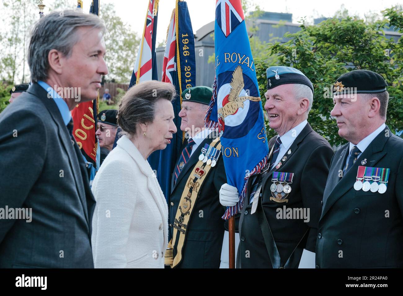 National Memorial Arboretum, Regno Unito. 16th maggio 2023. HRH la principessa reale partecipa al 60th° anniversario della Royal British Legions dell'ultimo serviteman che è stato sradicato dal servizio nazionale e incontra militari e donne che hanno servito nei vari conflitti. Credit Mark Lear / Alamy Live News Foto Stock