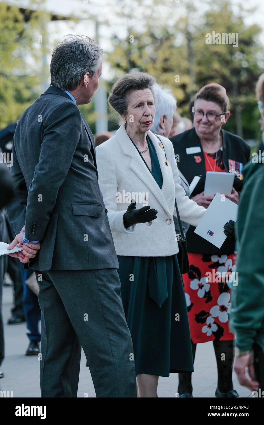 National Memorial Arboretum, Regno Unito. 16th maggio 2023. HRH la principessa reale partecipa al 60th° anniversario della Royal British Legions dell'ultimo serviteman che è stato sradicato dal servizio nazionale e incontra militari e donne che hanno servito nei vari conflitti. Credit Mark Lear / Alamy Live News Foto Stock