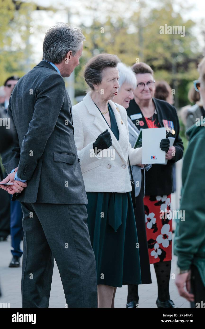National Memorial Arboretum, Regno Unito. 16th maggio 2023. HRH la principessa reale partecipa al 60th° anniversario della Royal British Legions dell'ultimo serviteman che è stato sradicato dal servizio nazionale e incontra militari e donne che hanno servito nei vari conflitti. Credit Mark Lear / Alamy Live News Foto Stock