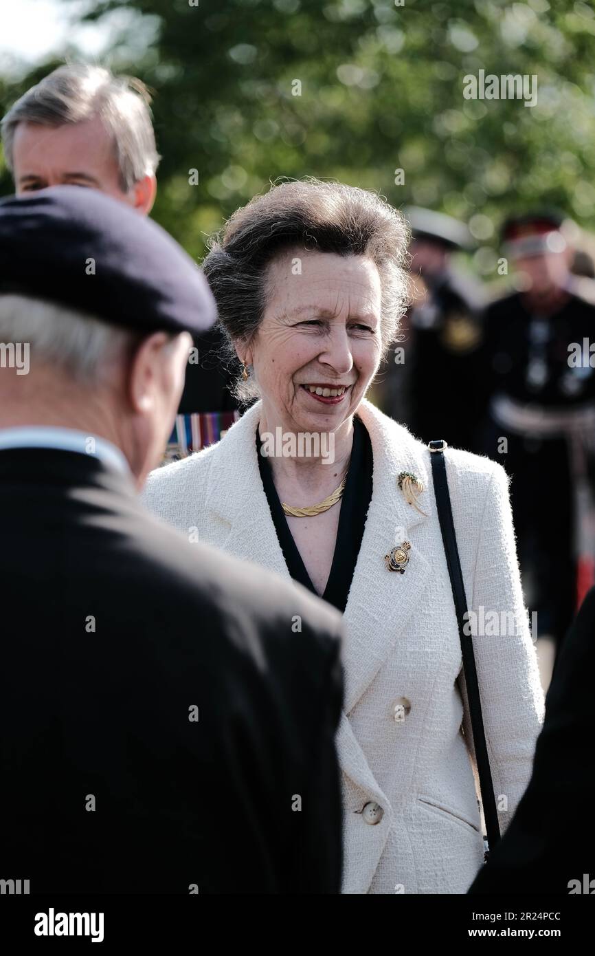 National Memorial Arboretum, Regno Unito. 16th maggio 2023. HRH la principessa reale partecipa al 60th° anniversario della Royal British Legions dell'ultimo serviteman che è stato sradicato dal servizio nazionale e incontra militari e donne che hanno servito nei vari conflitti. Credit Mark Lear / Alamy Live News Foto Stock