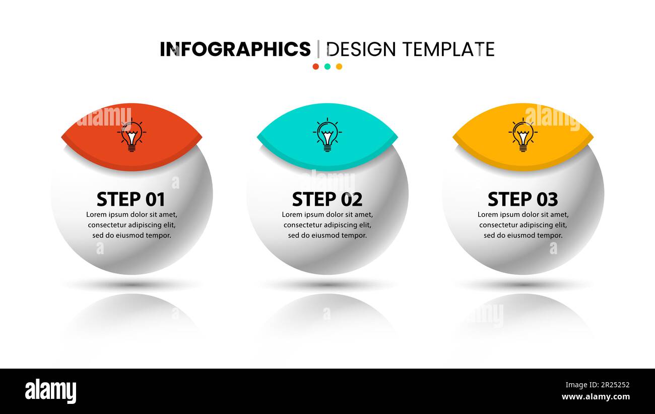 Modello infografico con icone e 3 opzioni o passaggi. Sfere. Può essere utilizzato per il layout del flusso di lavoro, il diagramma, il banner, il webdesign. Illustrazione vettoriale Illustrazione Vettoriale
