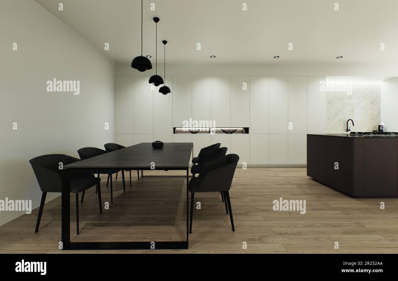 la visualizzazione 3d degli interni è realizzata in uno stile minimalista. Foto Stock