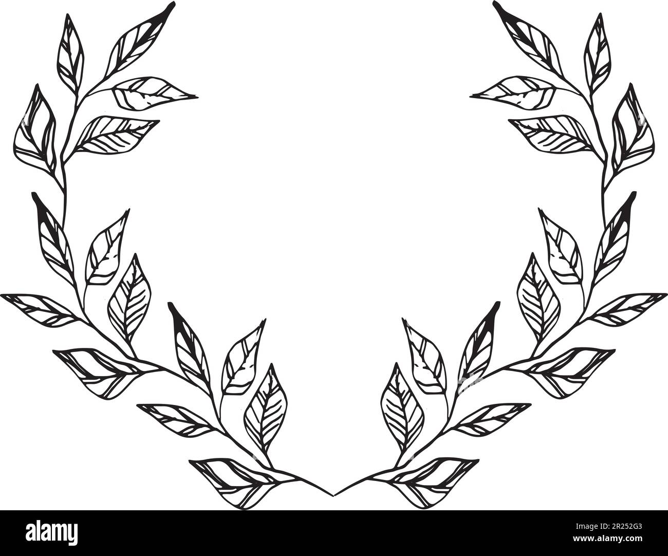 Cornice vettoriale con lamine di inchiostro nello stile di schizzo. Clipart isolata senza sfondo. Illustrazione della natura botanica. Modello matrimonio, vuoto per Illustrazione Vettoriale