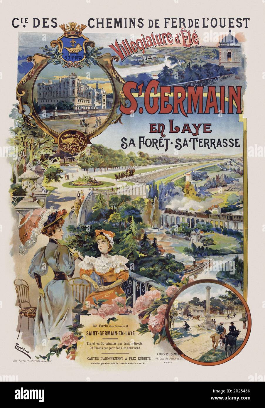 Cie des Chemins de fer de l'Ouest. Villégiature d'été. St Germain di Nicolas Tamagno (1862-19.). Poster pubblicato nel 1895 in Francia. Foto Stock