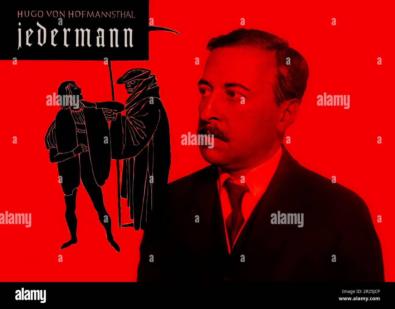 Hugo von Hofmannsthal, 1874-1929, romanziere e poeta austriaco, edito in digitale secondo il titolo di „Jedermann. Das Spiel vom Sterben des Reichen Mannes, Everyman. Il gioco della morte del ricco“ con una fotografia di Wilhelm Willinger Foto Stock