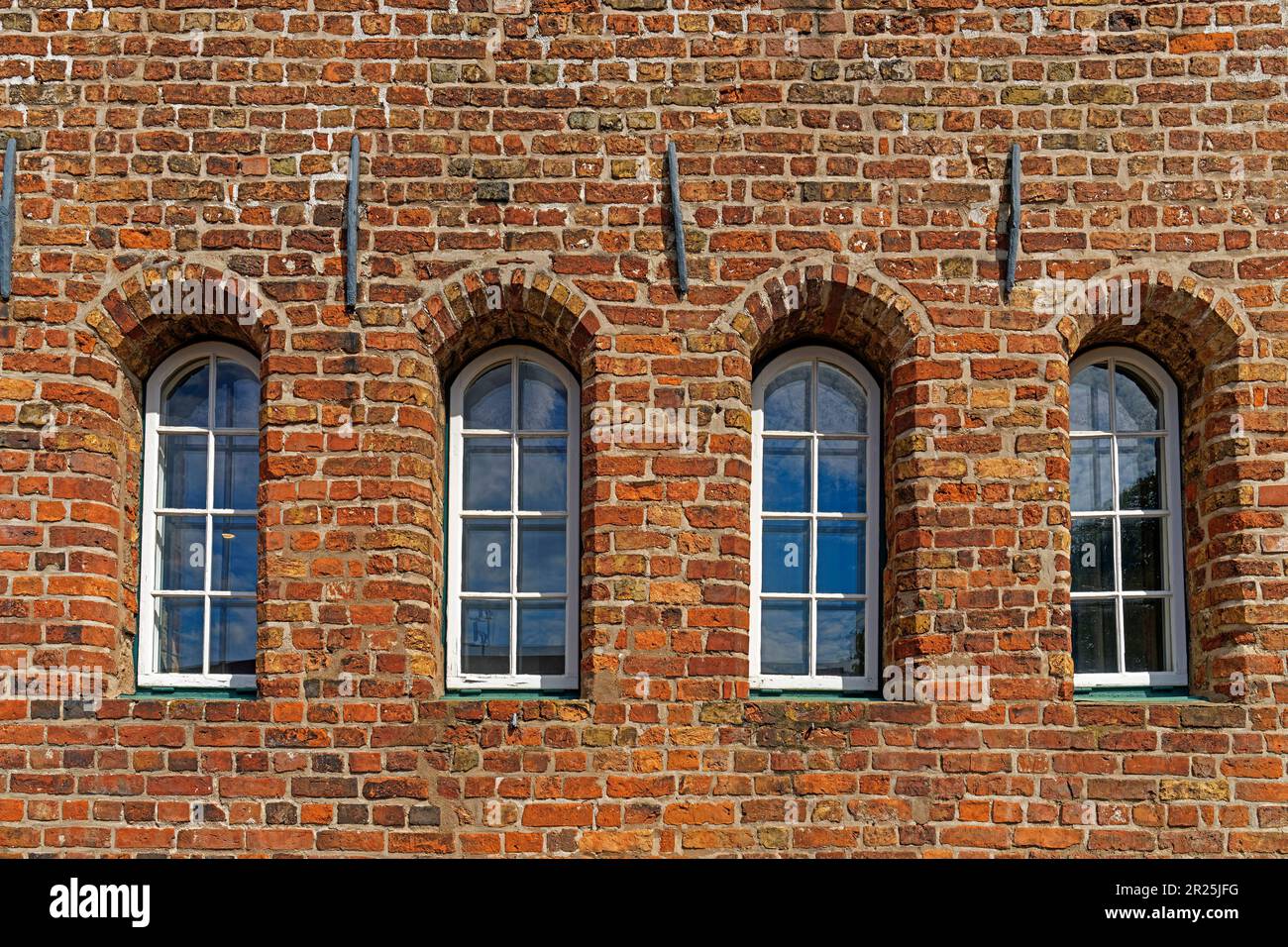 Salzspeichergruppe, Lagerhäuser, Backstein, Fenster Foto Stock