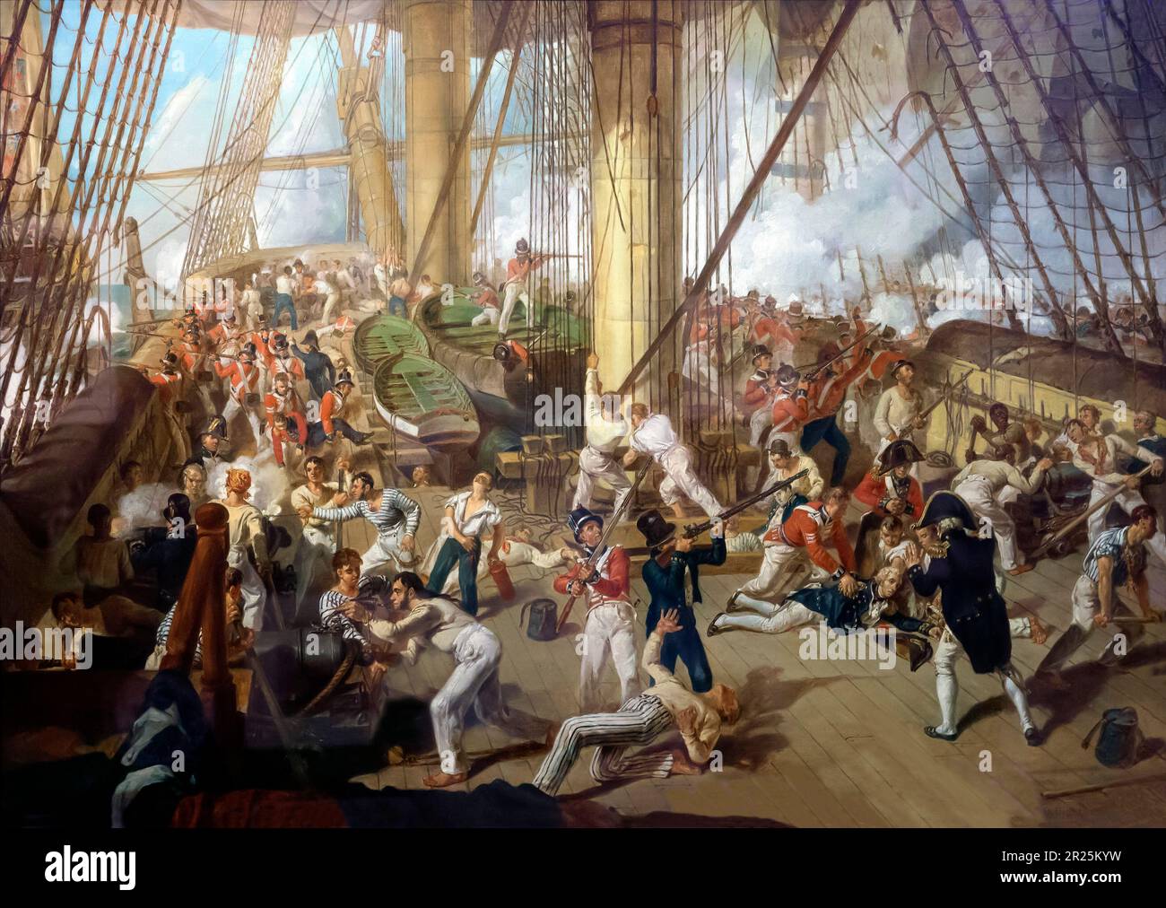 La caduta di Nelson nella battaglia di Trafalgar, 21 ottobre 1805, Denis Dighton, circa 1825, Foto Stock